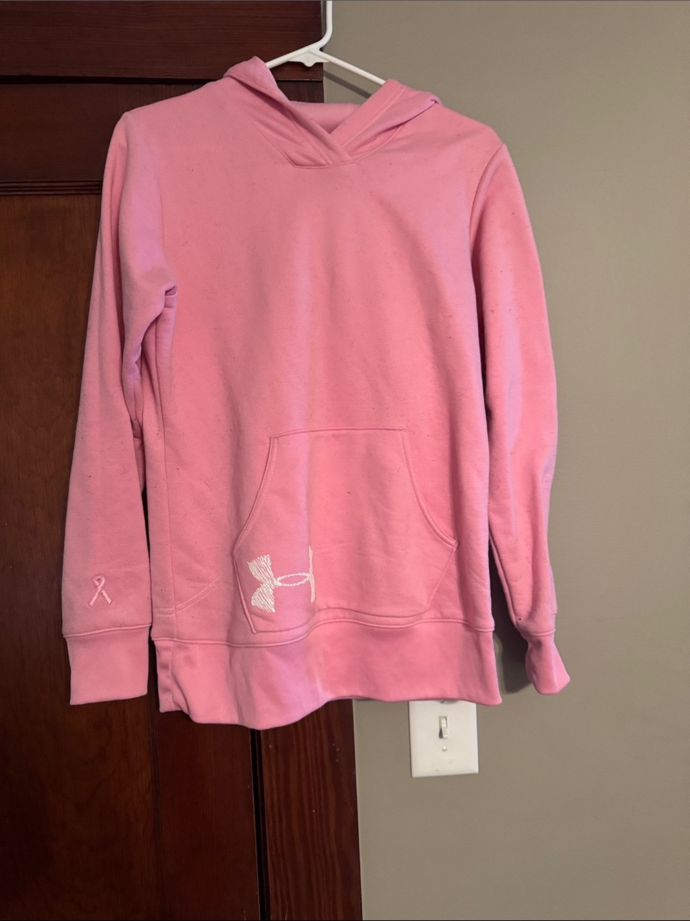 Under Armour Girls Pink Pullover Hoodie with Ribbon Detail
